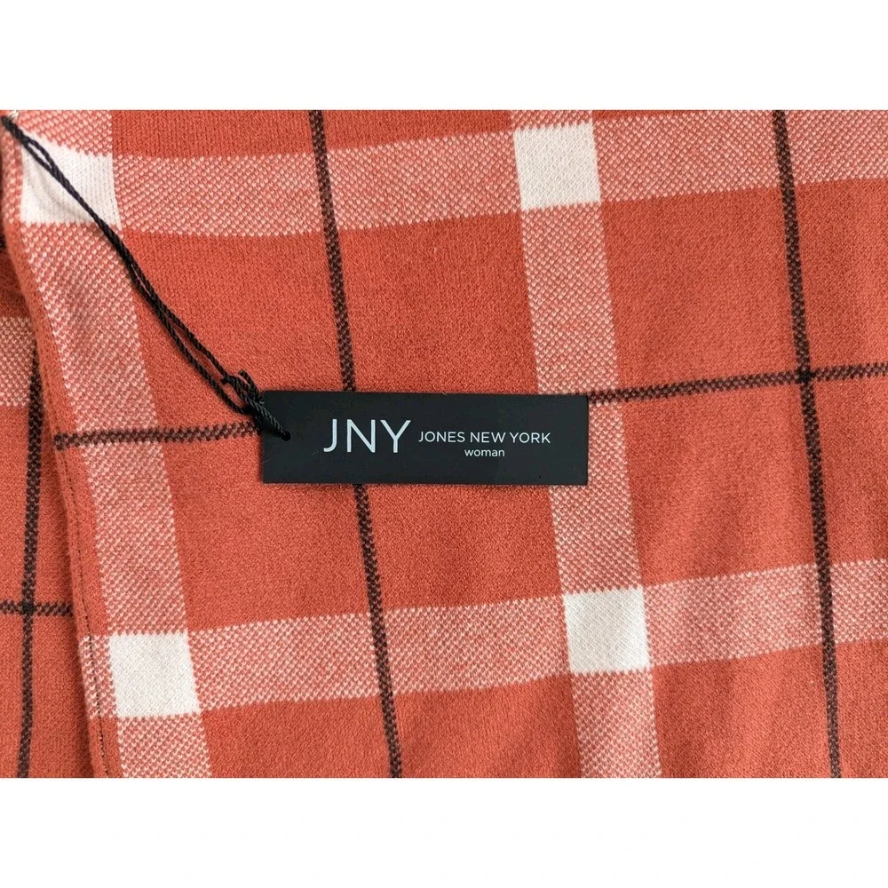 JNY Jones New York Pullover Sweater Womens XS Amber Plaid Mock Neck NWT
